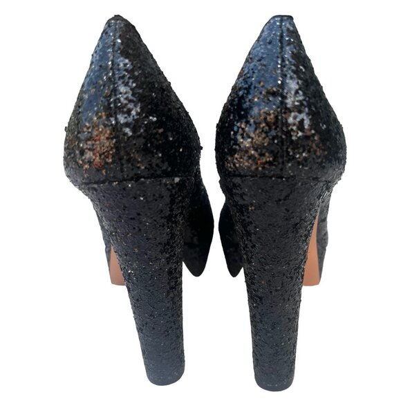 BCBGeneration Women’s Size 7.5B Sequin Black Peep Toe 1.5” Platform 5” Heels Sti - Picture 8 of 11